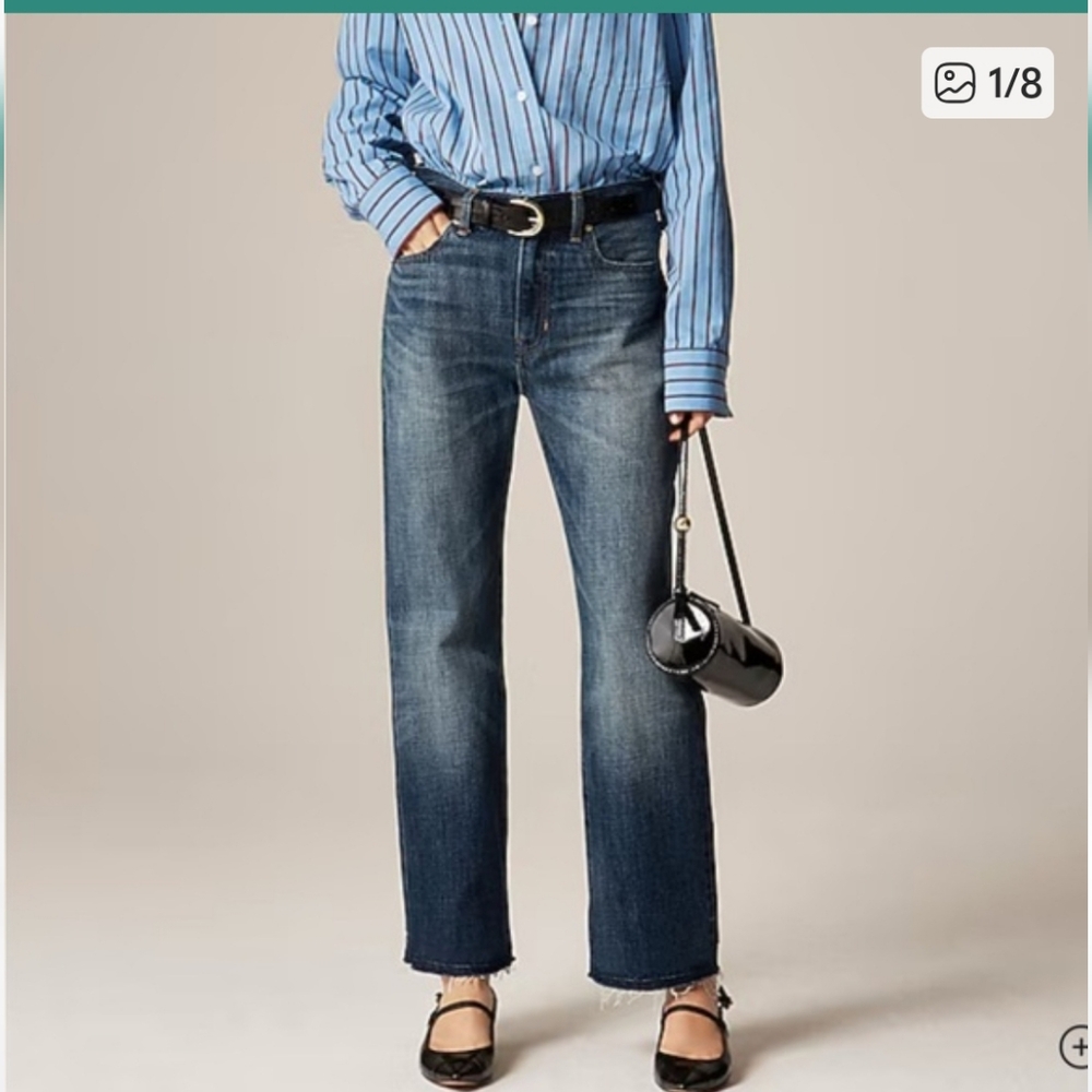 J. Crew Raw Hem Nipped Rigid High Rise Straight Leg Jean 28
